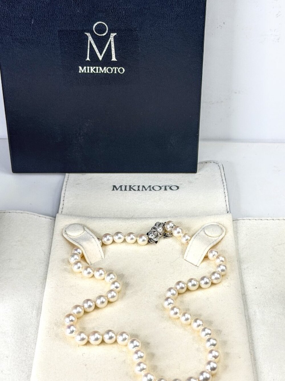 Vintage Mikimoto 7.5mm Akoya Pearl  18K White Gold necklace 16.25" 31.1g JR2038
